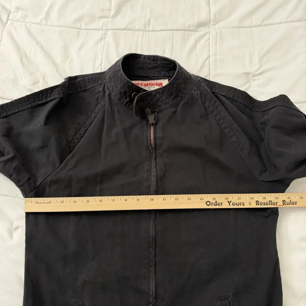 True Religion World Tour Jacket Mens Medium Black Full Zip Y2K Streetwear Moto